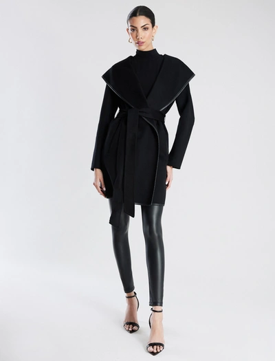 Shop Bcbgmaxazria Violet Belted Hooded Wrap Wool Coat In Black