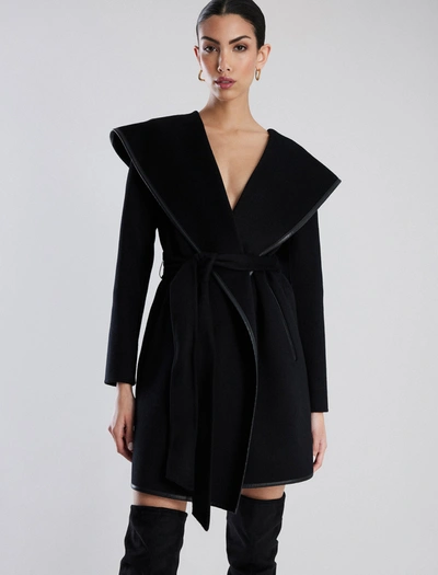 Shop Bcbgmaxazria Violet Belted Hooded Wrap Wool Coat In Black