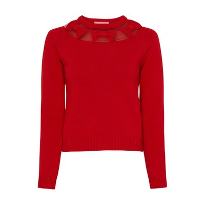 Shop Valentino Open-work Sweater With Bows In Rosso