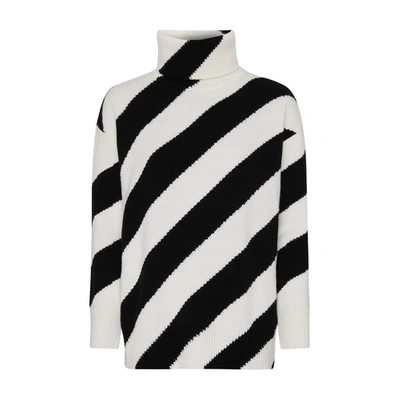 Shop Valentino Striped Turtleneck Sweater In Avorio_nero