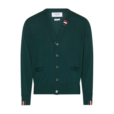 Shop Thom Browne V Neck Cardigan In Merino Wool In Dk_green