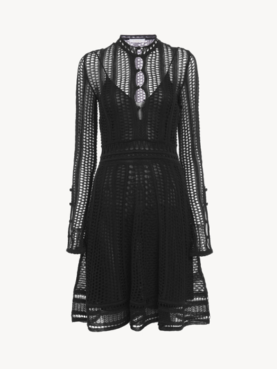 Shop Chloé Flared Mini Dress Black Size L 71% Linen, 19% Cashmere, 10% Silk