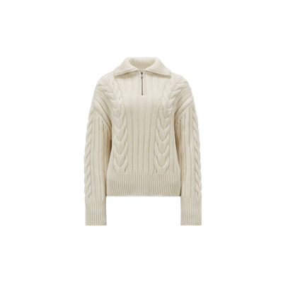 Moncler Collection Cable Knit Cashmere Polo Neck Jumper White In Blanc |  ModeSens
