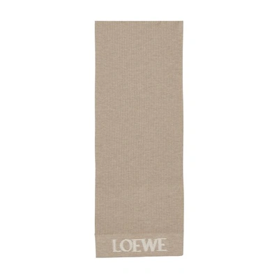 Shop Loewe Ribbed Scarf With Logo In Beige