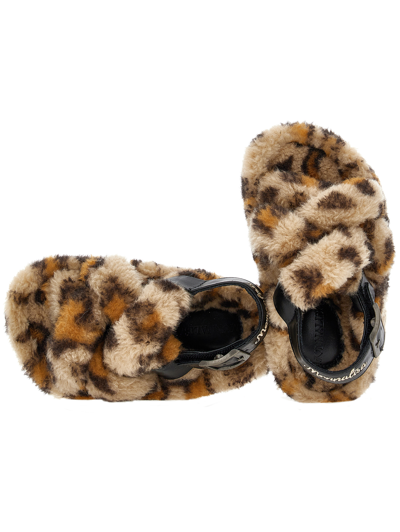 Shop Monnalisa Plush Sandals In Animal Print