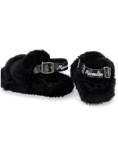 Shop Monnalisa Plush Sandals In Black
