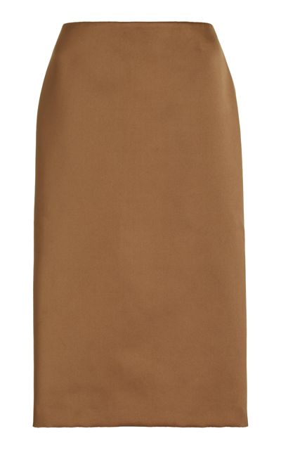 Shop Altuzarra Fannie Gauze-trimmed Satin Midi Skirt In Brown