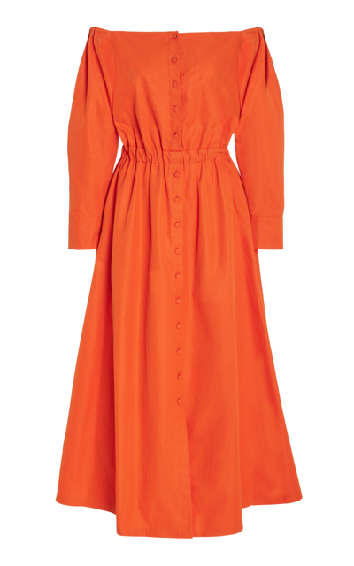 Shop Altuzarra Zora Off-the-shoulder Cotton Midi Dress In Orange
