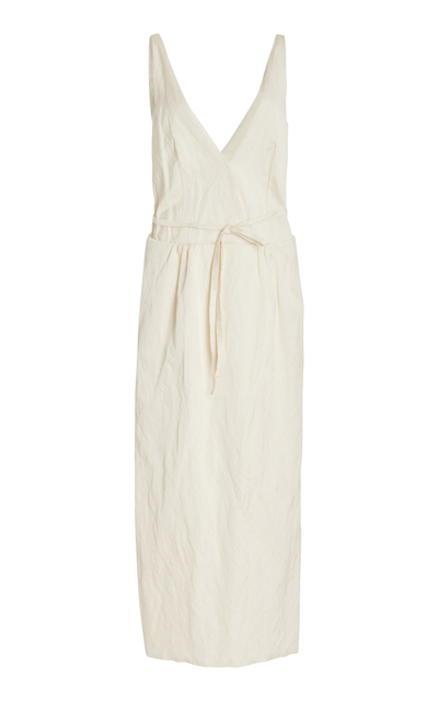 Shop Altuzarra Anouk Belted Cotton-blend Midi Dress In Ivory