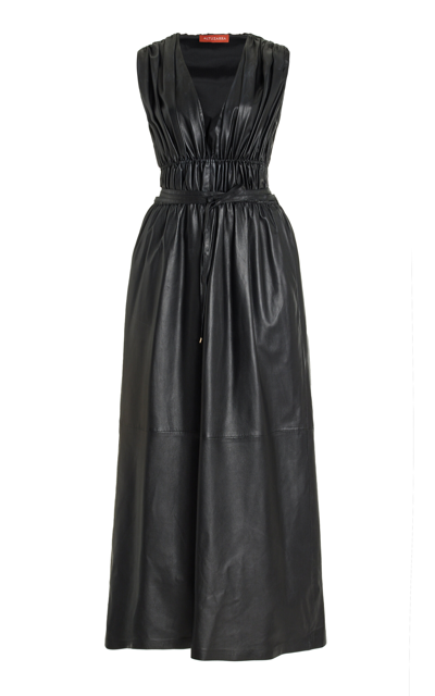 Shop Altuzarra Fiona Shirred Leather Midi Dress In Black
