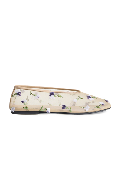 Shop Khaite Marcy Floral-embroidered Mesh Flats In Neutral