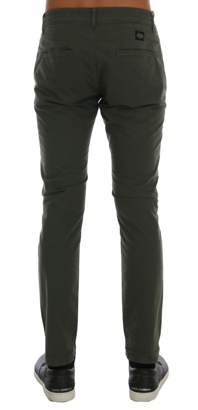 Shop Daniele Alessandrini Elegant Slim Fit Green Men's Chinos