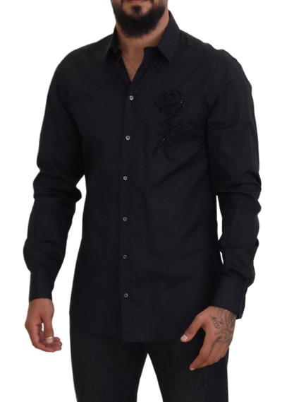 Shop Dolce & Gabbana Black Roses Slim Fit Cotton Men's Shirt