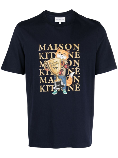 Shop Maison Kitsuné Fox Design T-shirt In Blue