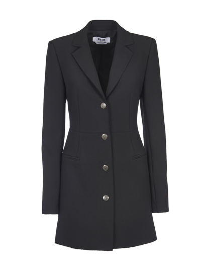 Shop Msgm Single-breasted Plain Coat In Black
