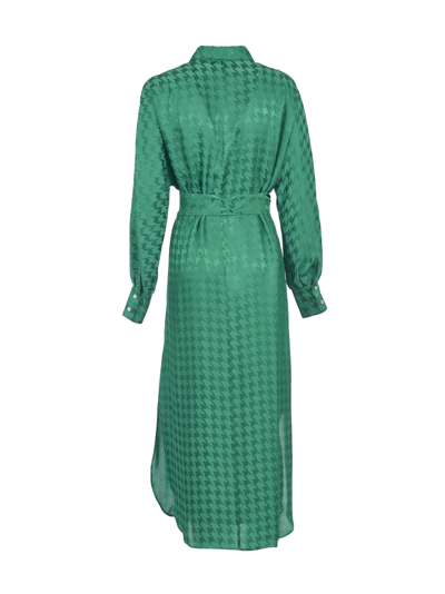 Shop Msgm Houndstooth Patterned Shirt Dress In Green