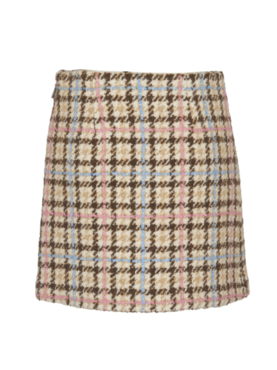 Shop Msgm Check Embroidered Midi Skirt In Beige