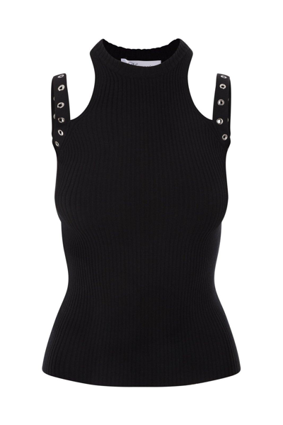Blumarine Knit Top Featuring Sleeves And Button Embellishments In Nero