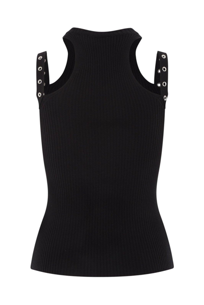 Blumarine Knit Top Featuring Sleeves And Button Embellishments In Nero