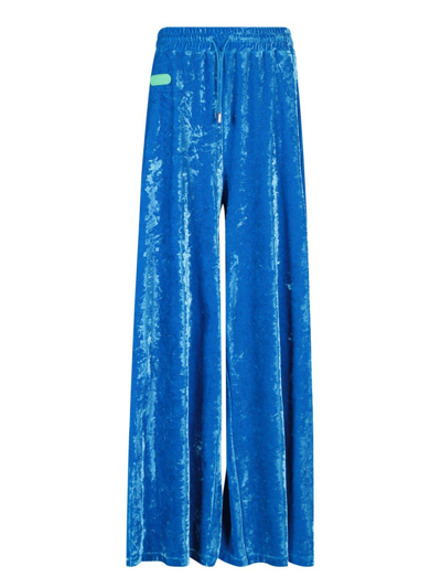 Shop Dsquared2 Logo Patch Wide Leg Palazzo Pants In Blue