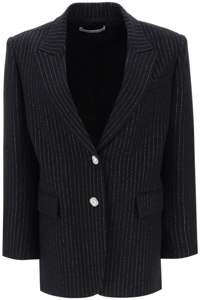 Shop Alessandra Rich Lurex-pinstriped Jacket In Black Silver (black)