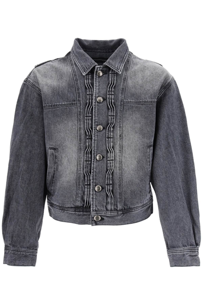 Shop Andersson Bell Denim Jacket With Wavy Details In Washed Black (grey)