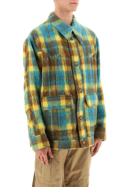 Shop Andersson Bell Brushed-yarn Overshirt With Check Motif In Yellow Brown