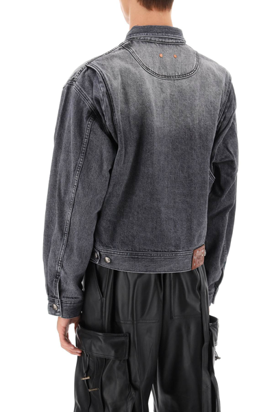 Shop Andersson Bell Denim Jacket With Wavy Details In Washed Black (grey)