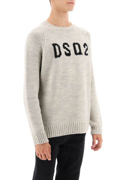 Shop Dsquared2 Dsq2 Wool Sweater In Natural Grey Black Logo (grey)