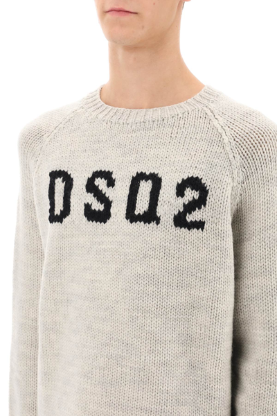 Shop Dsquared2 Dsq2 Wool Sweater In Natural Grey Black Logo (grey)