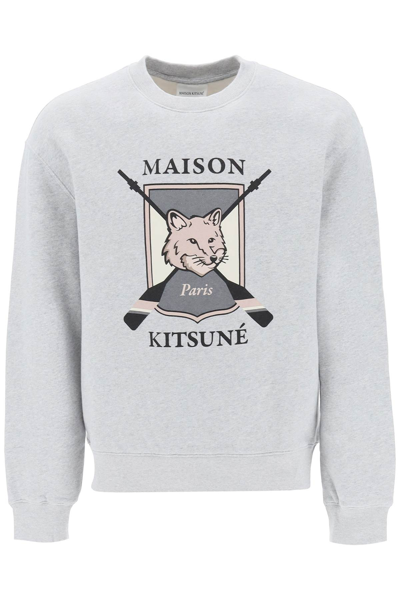 Shop Maison Kitsuné College Fox Print Sweatshirt In Light Grey Melange (grey)