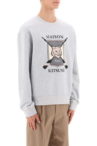 Shop Maison Kitsuné College Fox Print Sweatshirt In Light Grey Melange (grey)
