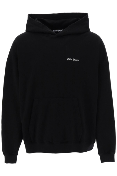 Shop Palm Angels Hoodie With Logo Embroidery In Black White (black)
