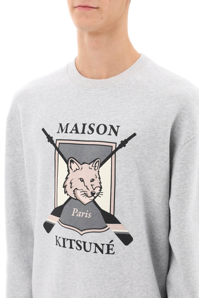 Shop Maison Kitsuné College Fox Print Sweatshirt In Light Grey Melange (grey)