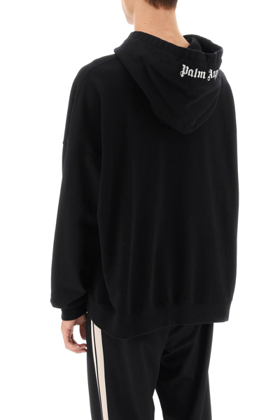 Shop Palm Angels Hoodie With Logo Embroidery In Black White (black)