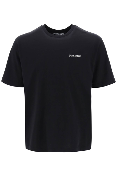 Shop Palm Angels Jersey T-shirt With Logo Embroidery In Black White (white)