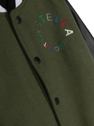 Shop Stella Mccartney Green And Black Bomber Jacket With Circular Embroidered Logo In Verde
