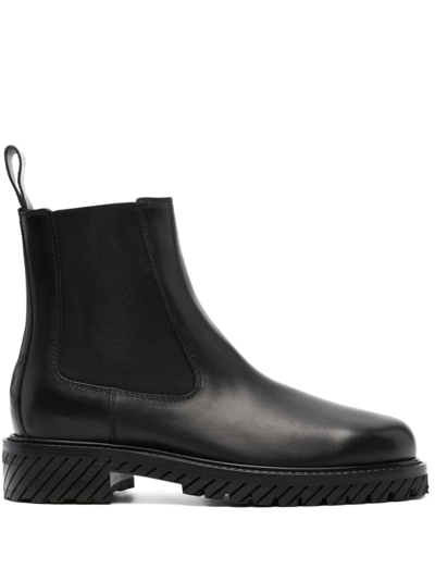 Shop Off-white Combat Leather Ankle Boots In Black