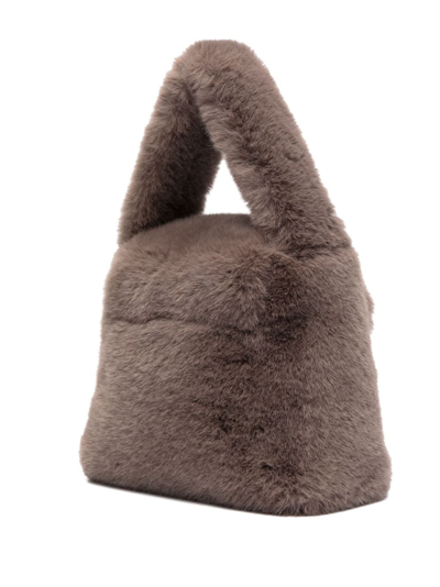 Shop Blumarine Logo Faux Fur Top-handle Bag In Green