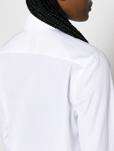Shop Gucci Embroidered Cotton Shirt In White