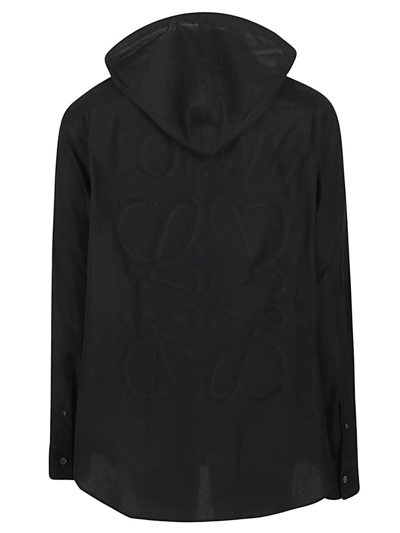 Shop Loewe Cotton Hooded Overshirt In Black