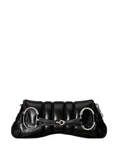 Shop Gucci Horsebi Chain Medium Leather Shoulder Bag In Black