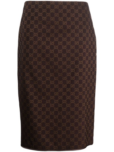 Shop Gucci Gg Midi Skirt In Brown