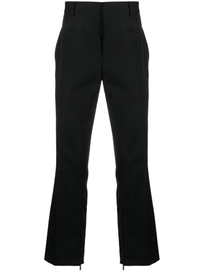 Shop Off-white Wool Striagh-leg Trousers In Black