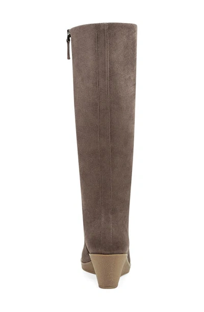 Shop Aerosoles Brenna Knee High Wedge Boot In Taupe Faux Suede
