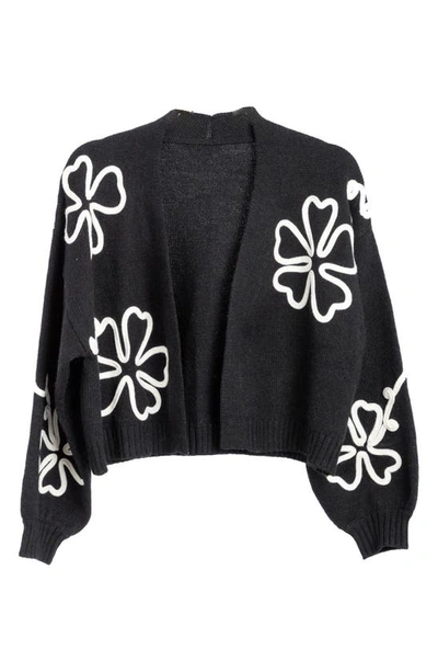 Saachi Floral Squiggle Crop Cardigan In Black