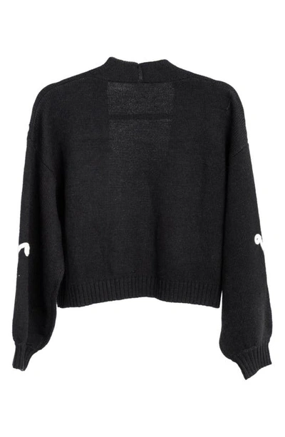 Saachi Floral Squiggle Crop Cardigan In Black
