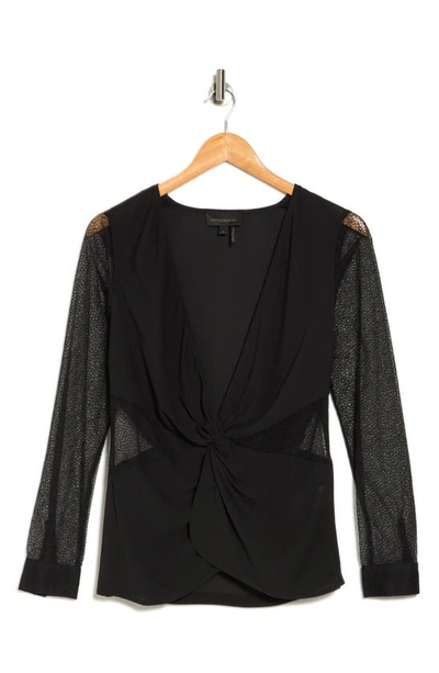 Shop Donna Karan Twist Front Long Sleeve Top In Black