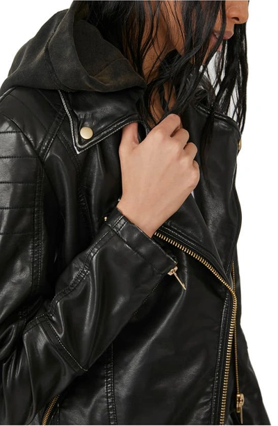 Shop Free People Harriett Hooded Faux Leather Moto Jacket In Black