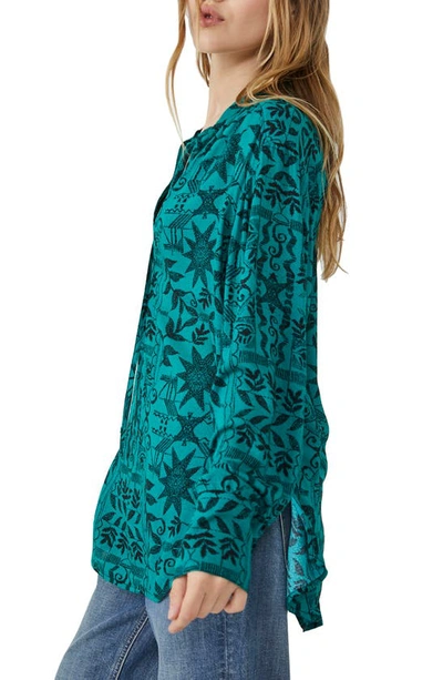 Shop Free People Mia Floral Print Tie Neck Tunic Top In Poison Ivy Combo